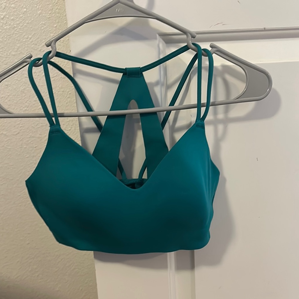 Teal Strappy Women's sports bra